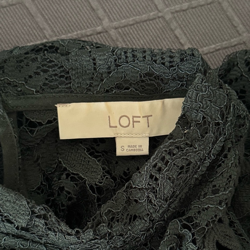 LOFT Dark Green Lace Blouse, Women’s S - Picture 6 of 7